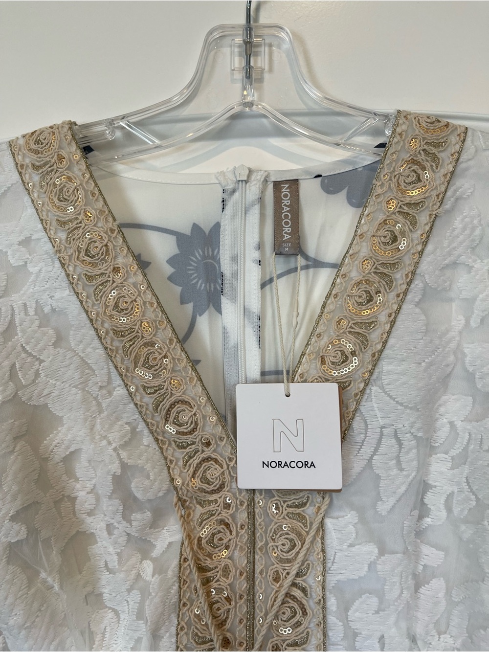 Noracora White Midi Dress with Gold Trim